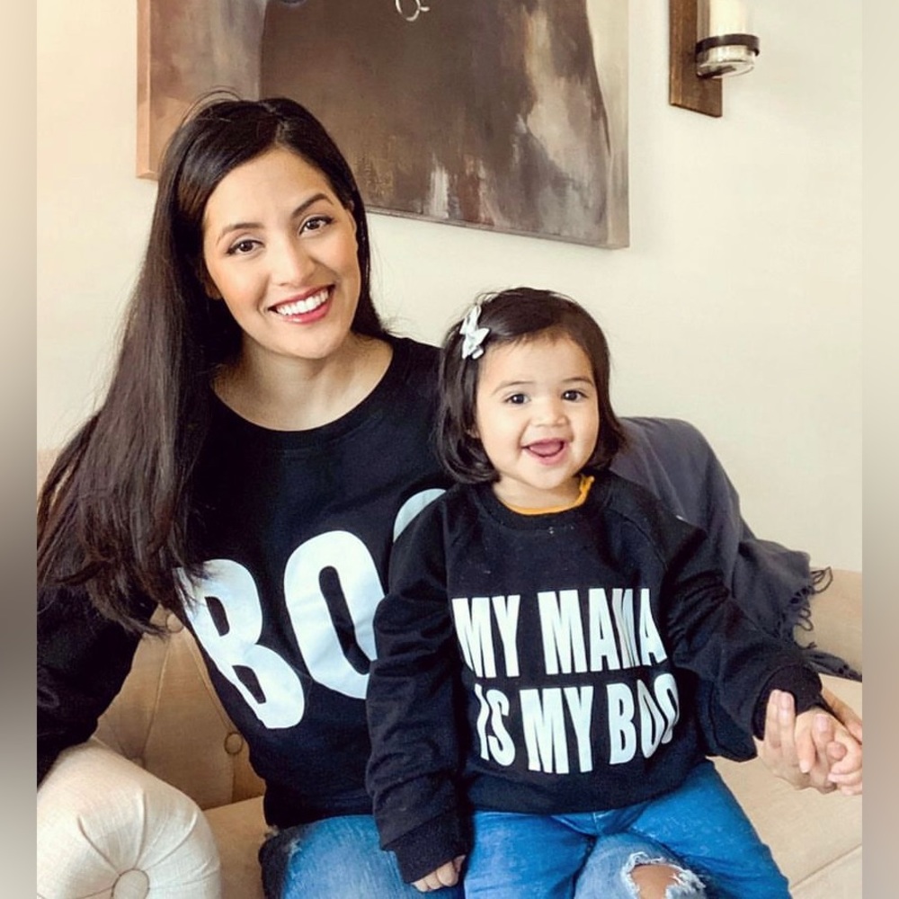 Cute matching mama is my boo and Boo sweaters